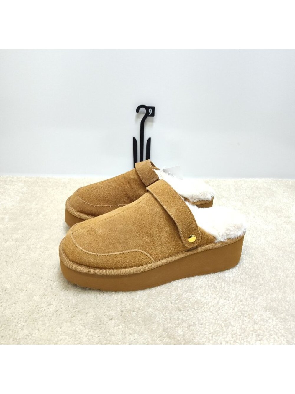 Joyspun Convert Clog Womens 9 Suede Platform Slippers Faux Fur Slides Mules NWT